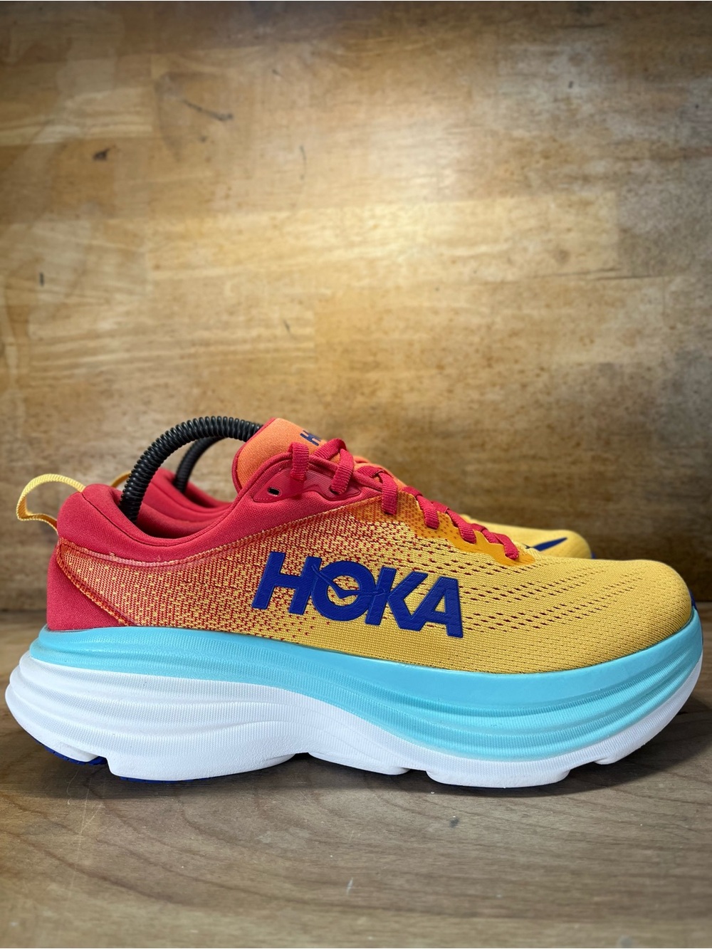 Hoka One One Bondi 8 REFLECTIVE Womens Size 9 Running Shoes Sneakers Orange Blue